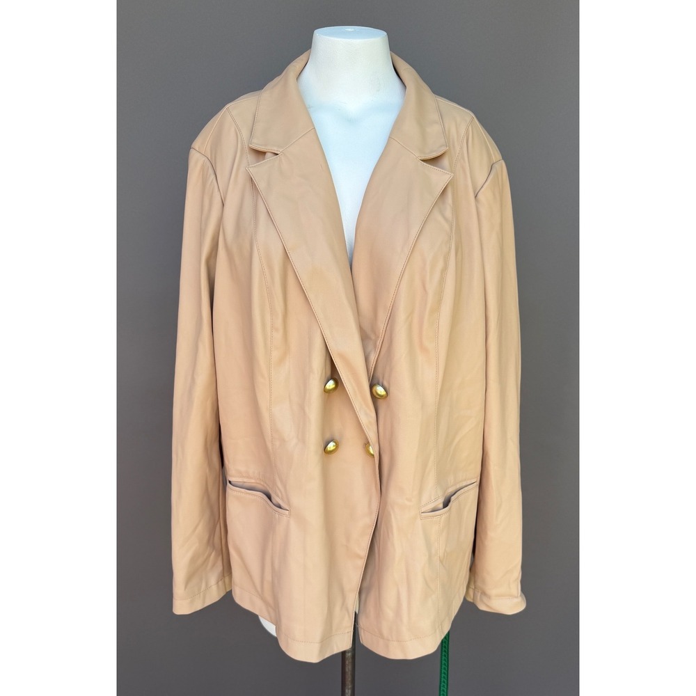 Tan Blazer 4XL Beige Double Breasted Gold Button Jacket Professional Coat Vinyl